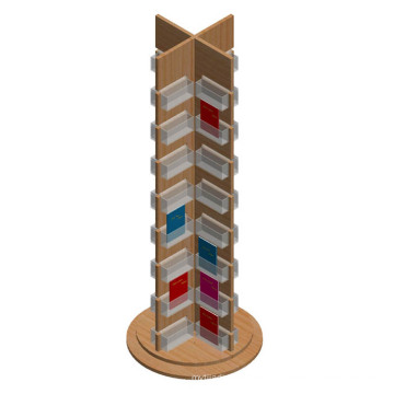 Wood & Acrylic 4 Sided spinning Floor Magazine bookshelf spinning rack 6 Shelf Floor Standing Spinning Display